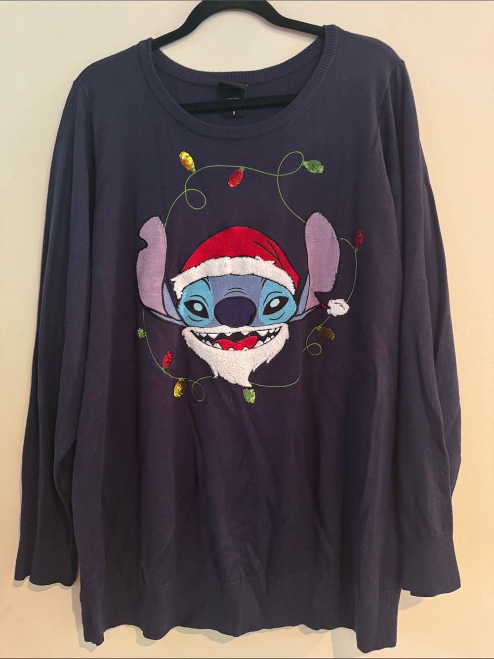 Torrid Women Plus Size 3 Navy Blue Disney Lilo & Stitch Santa Christmas Sweater